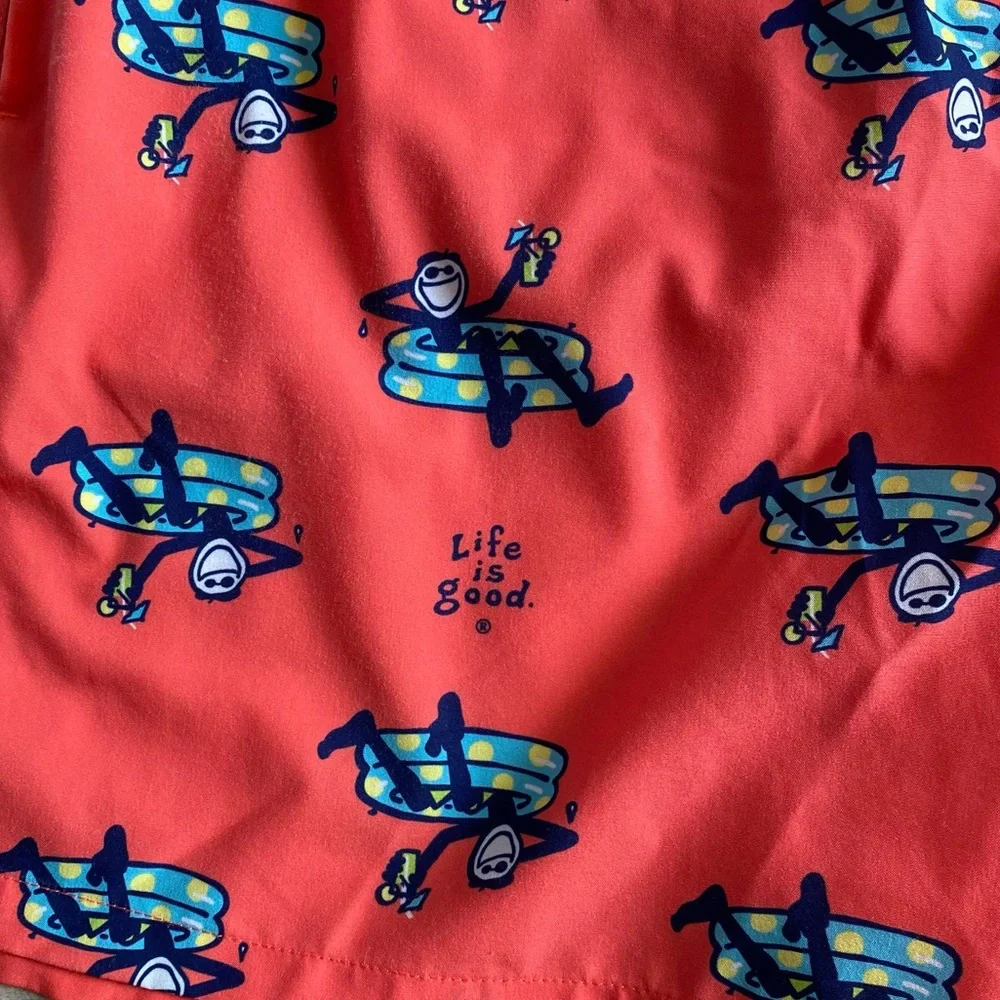 Life is Good Orange Print Men’s Jake Pool Party Swim Trunk Size Medium